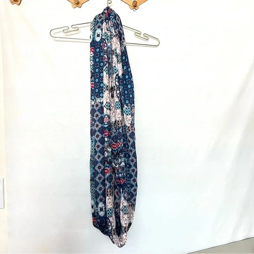 Chico's Infinity Scarf Geometric Print Blue Multicolor 35